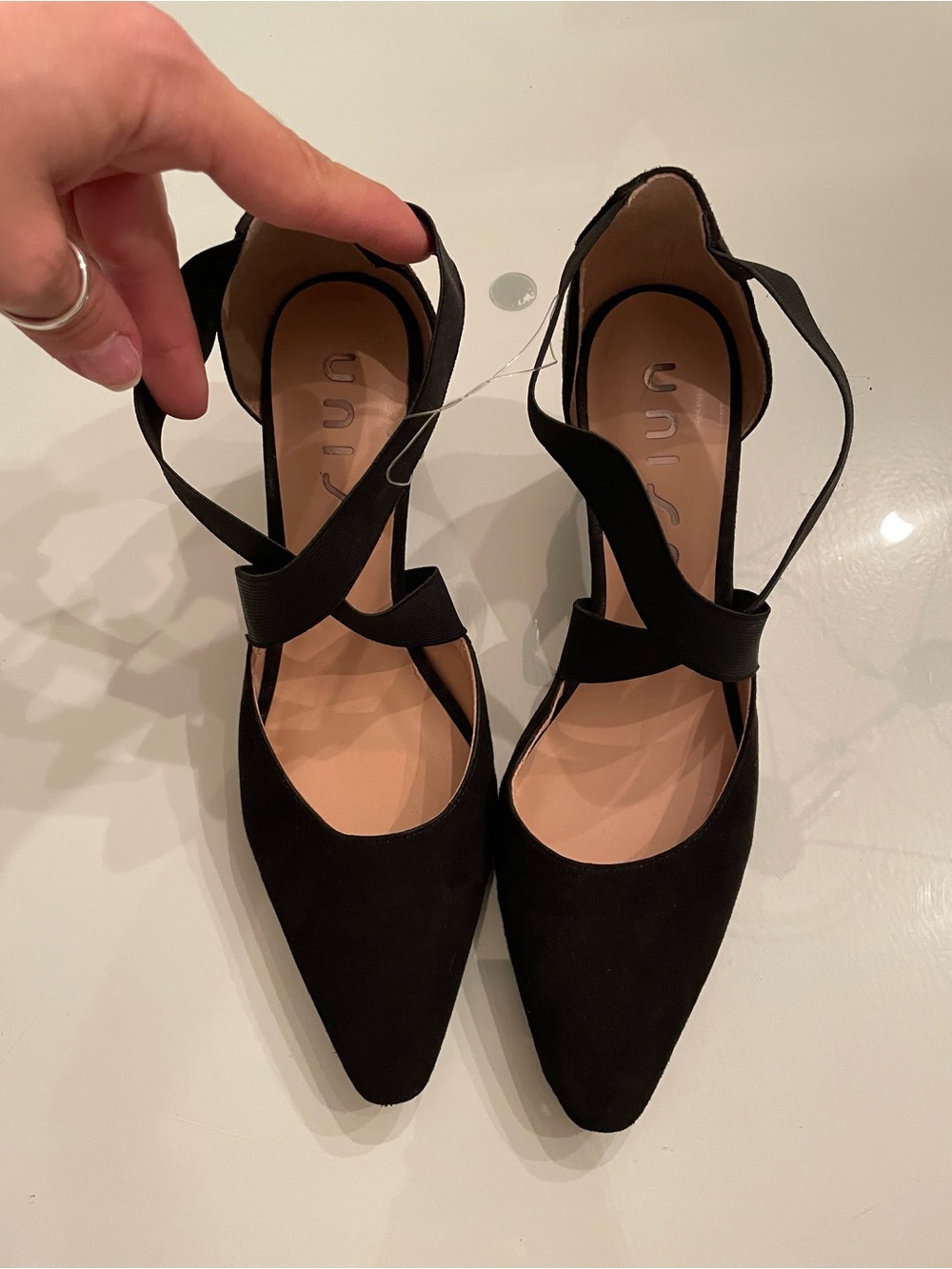 Unisa Black Pointed Crisscross Flats